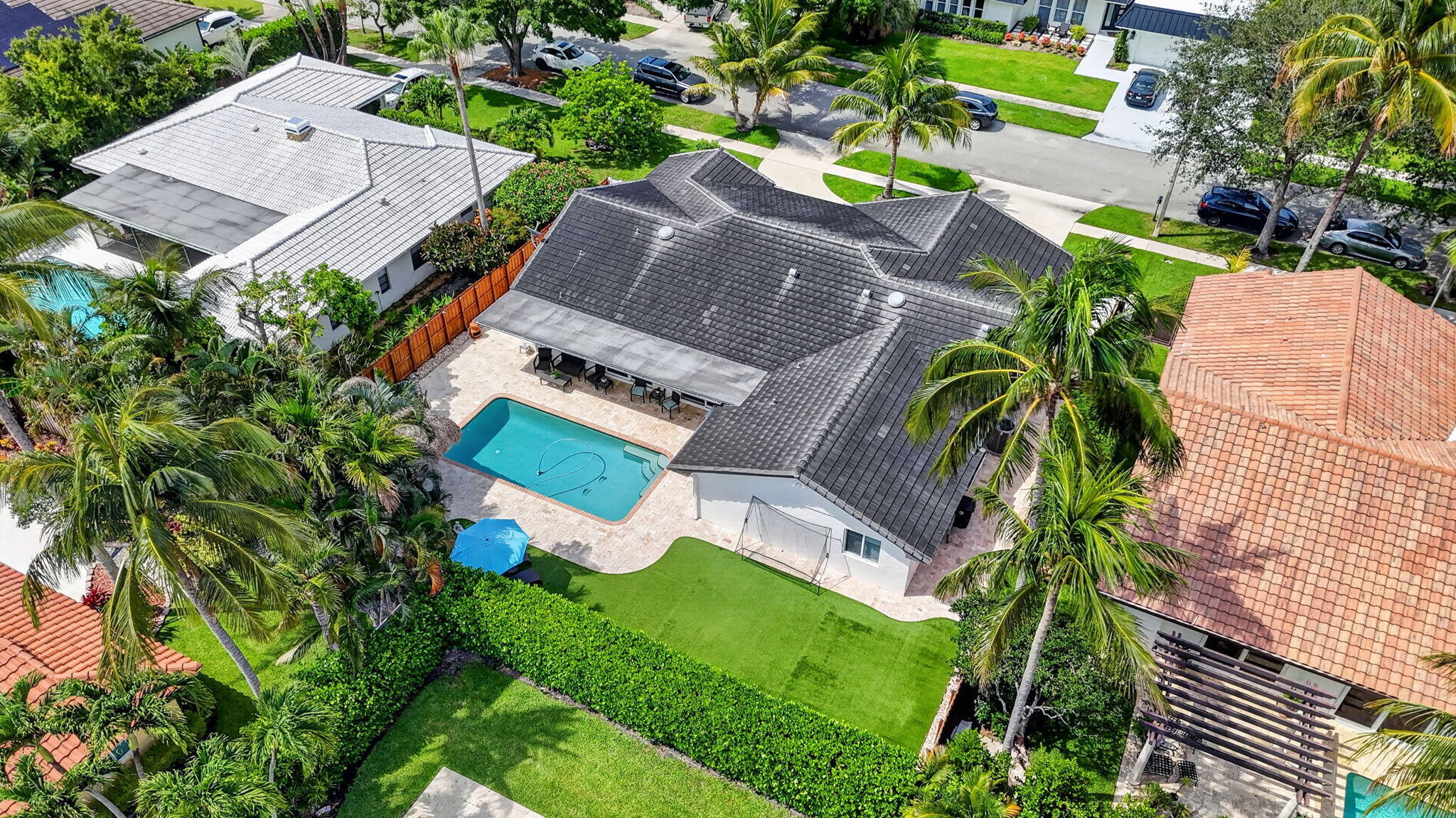 Aerial view of the home and pool at 631 SW 17th Street